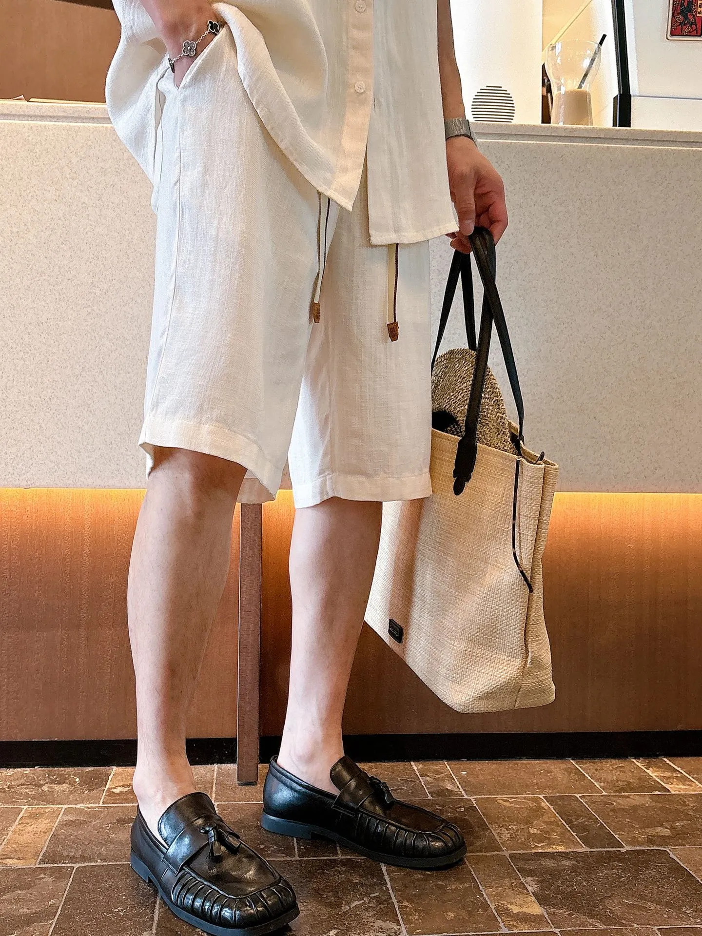 Tops, pants, minimalist aesthetics, Tencel ramie pants, cool upper body, sweat-absorbent and breathable. Sizes:m~3x Color: Black White Card Color Beige Style Number: 5893+2816